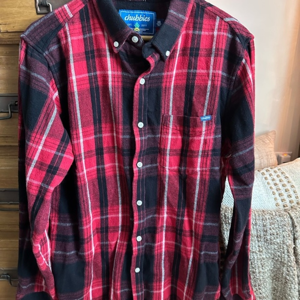 Chubbies Red and Black Plaid Button Down Shirt